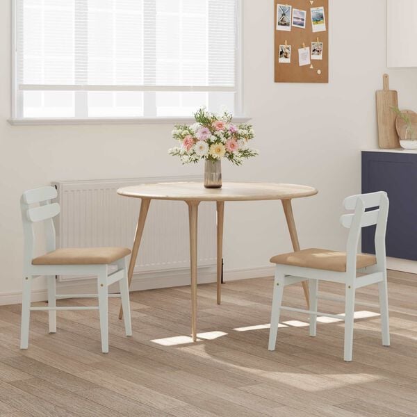 vidaXL Jed&aacute;lensk&aacute; stolička 2 pcs Biela a hned&aacute; Mas&iacute;vne kaučukov&eacute; drevo