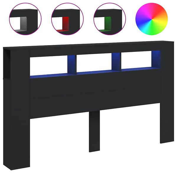 vidaXL Čelo s LED čierne 180x18,5x103,5 cm kompozitn&eacute; drevo