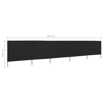 vidaXL 5-panelová zábrana proti vetru látková 600x160 cm čierna