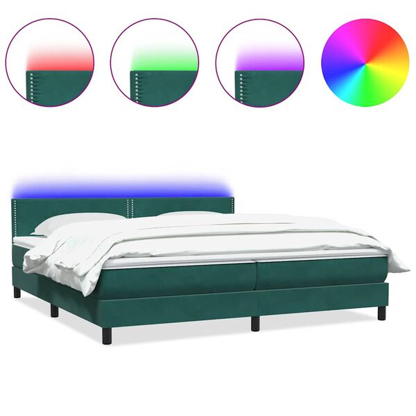 vidaXL Box Spring Posteľ s matracom a LED Tmavo zelen&aacute; 200x210 cm Zamat