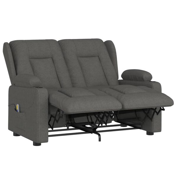 vidaXL 2-miestne sklápacie masážne kreslo+držiaky na poháre, tmavosivé