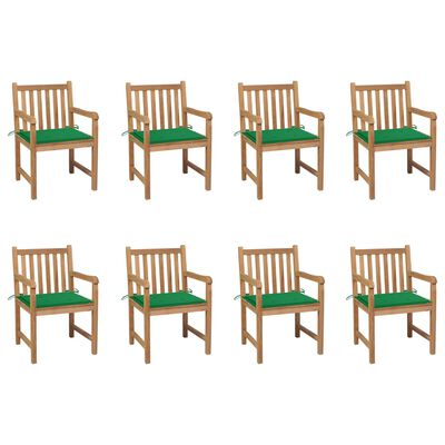 vidaXL Záhradné stoličky 8 ks so zelenými podložkami tíkový masív
