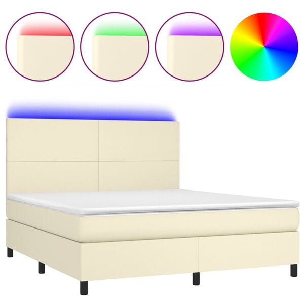 vidaXL Boxspring posteľ s matracom a LED kr&eacute;mov&aacute; 180x200 cm umel&aacute; koža