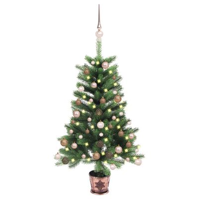 vidaXL Osvetlený umelý vianočný stromček s guľami 65 cm, zelený