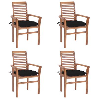 vidaXL Jedálenské stoličky 4 ks čierne podložky tíkový masív