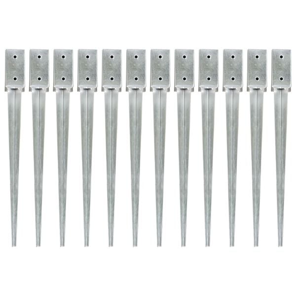 vidaXL Kotviace hroty 12 ks, strieborné 7x7x75 cm, pozinkovaná oceľ