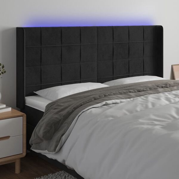 vidaXL Čelo postele s LED čierne 183x16x118/128 cm zamat