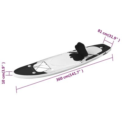 vidaXL Nafukovací Stand up paddleboard, čierny 360x81x10 cm