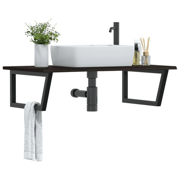 vidaXL Polica pod um&yacute;vadlo, n&aacute;stenn&aacute;, oceľ a dubov&yacute; mas&iacute;v