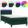 vidaXL Posteľn&yacute; r&aacute;m boxsping s matracom a LED tmavozelen&yacute; 100x220 cm zamat