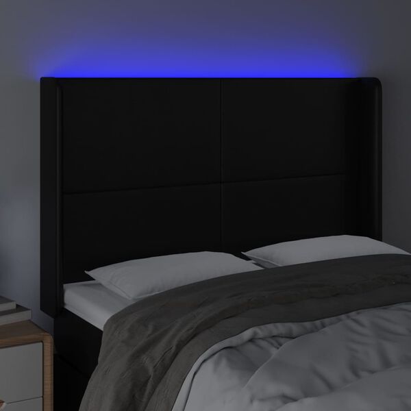 vidaXL Čelo postele s LED čierne 147x16x118/128 cm umel&aacute; koža