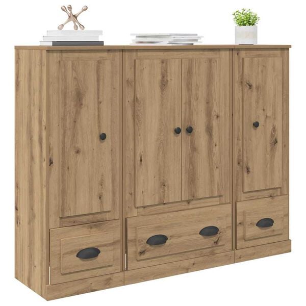 vidaXL Highboard so z&aacute;suvkou 3 pcs Remeseln&yacute; dub Kompozitn&eacute; drevo