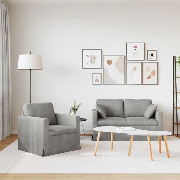 vidaXL Pohovka 2 pcs Svetlosiv&aacute; 138 x 78 x 80 cm Zamat