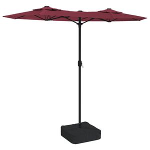 vidaXL Z&aacute;hradn&yacute; slnečn&iacute;k, dvojit&aacute; strie&scaron;ka+LED, bordov&yacute; 316x145 cm