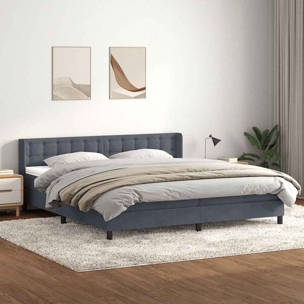 vidaXL Posteľn&yacute; r&aacute;m boxspring s matracom tmavosiv&yacute; 180x210 cm zamat