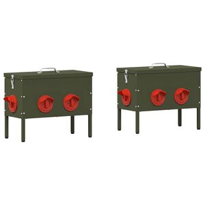 vidaXL Kŕmidlo pre kurčat&aacute; 2 Olivov&aacute; zelen&aacute; 41,5 x 20,5 x 33 cm 15 kg