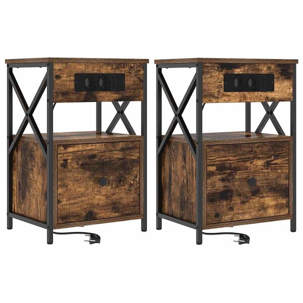 vidaXL Nočn&yacute; stol&iacute;k 2 pcs Dymov&aacute; dub 40 x 31 x 60 cm Kompozitn&eacute; drevo