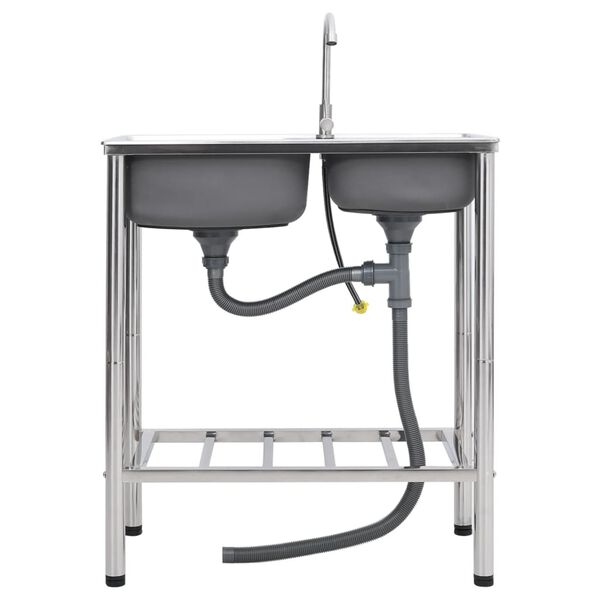 vidaXL Kempingov&yacute; drez s 2 um&yacute;vadlami s koh&uacute;tikom nehrdzavej&uacute;ca oceľ