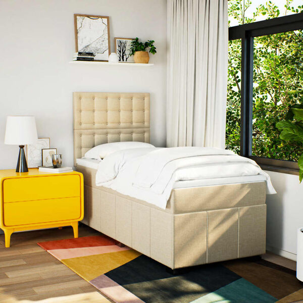 vidaXL Posteľn&yacute; r&aacute;m boxsping s matracom kr&eacute;mov&yacute; 90x200 cm l&aacute;tka