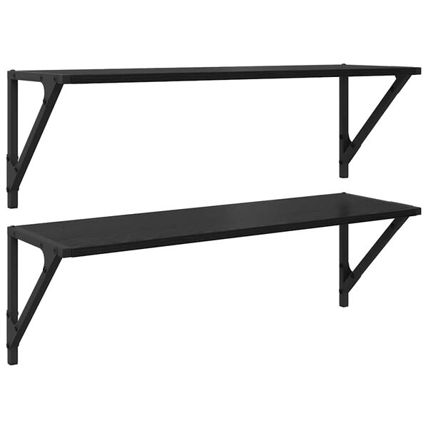 vidaXL Stenn&eacute; police s poličkou 2 pcs Čierny dub 80 x 25 x 25,5 cm