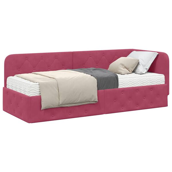 vidaXL Rohový rám postele s matracmi Víno červené 80 x 200 cm Zamat