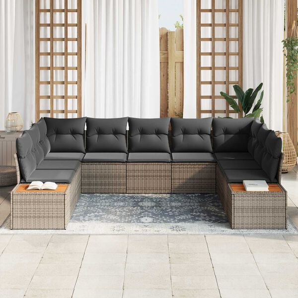 vidaXL S&uacute;prava z&aacute;hradn&yacute;ch pohoviek s vank&uacute;&scaron;om 9 pcs Siv&aacute; Poly ratan