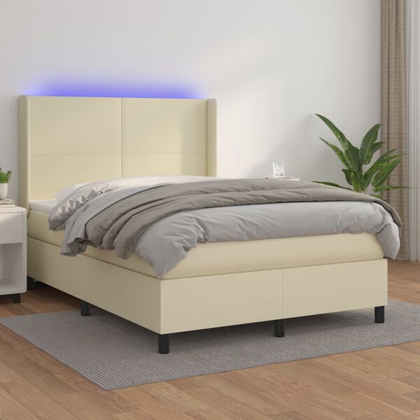 vidaXL Boxspring posteľ s matracom a LED kr&eacute;mov&aacute; 140x190 cm umel&aacute; koža