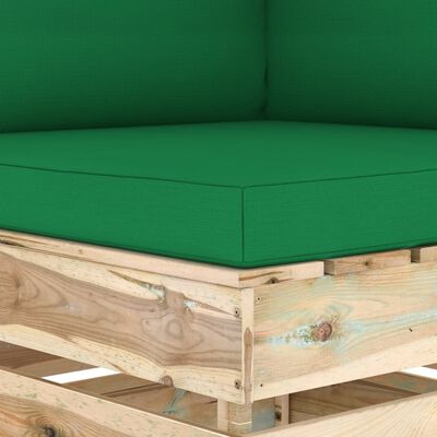 vidaXL Sekčná rohová pohovka s vankúšmi zelené impregnované drevo