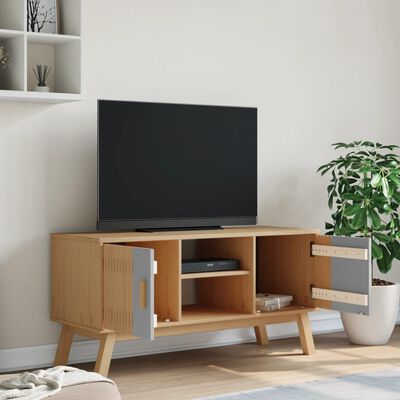 vidaXL TV skrinka OLDEN sivá a hnedá 114x43x57 cm borovicový masív
