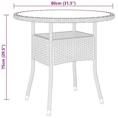 vidaXL Záhradný stôl Ø80x75 cm tvrdené sklo a polyratan hnedý
