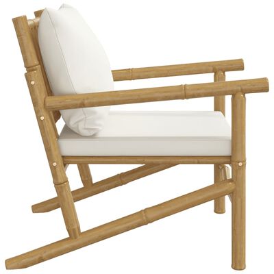 vidaXL Záhradné stoličky 2 ks s krémovo-bielymi vankúšmi bambus