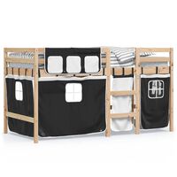 vidaXL Detská vyvýšená posteľ závesy bielo-čierna 90x190 cm borovica