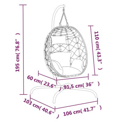 vidaXL Závesné kreslo vajíčko s vankúšom antracitové polyratan a oceľ