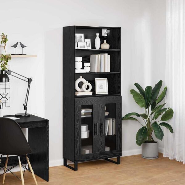 vidaXL Highboard Čierny dub 69,5 x 34 x 180 cm Kompozitn&eacute; drevo