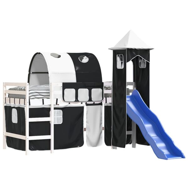 vidaXL Detská vyvýšená posteľ veža bielo-čierna 80x200 cm borovica