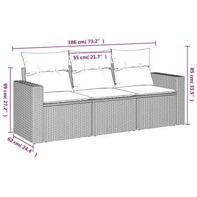 vidaXL 3-dielna záhradná sedacia súprava s vankúšmi sivá polyratanová
