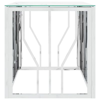 vidaXL Konferenčný stolík strieborný 110x45x45 cm nehrdz. oceľ a sklo