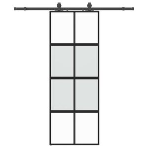 vidaXL Posuvn&eacute; dvere s kovan&iacute;m čierne 76x205 cm tvrden&eacute; sklo