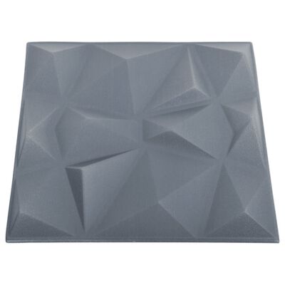vidaXL 3D nástenné panely 12 ks 50x50 cm, diamantové, sivé 3 m²