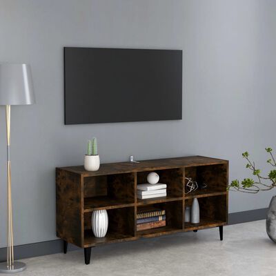 vidaXL TV stolík s nohami z kovu údený dub 103,5x30x50 cm