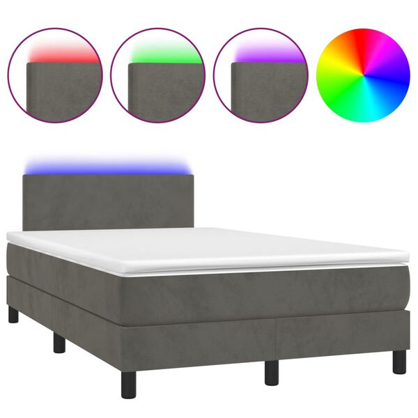 vidaXL Boxspring posteľ s matracom a LED, tmavosiv&aacute; 120x190 cm, zamat