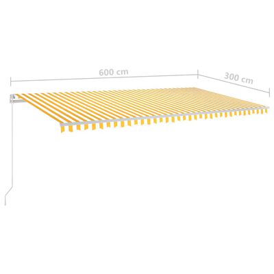 vidaXL Automaticky zaťahovacia markíza so stĺpikmi 6x3 m žlto-biela
