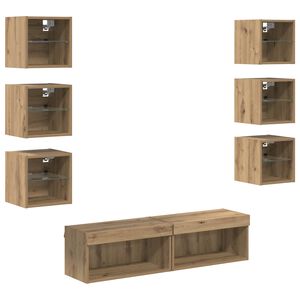 vidaXL TV skrinka so svetlami LED di&oacute;dy 8 pcs Remeseln&yacute; dub Sklo