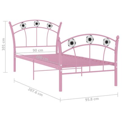vidaXL Rám postele s futbalovým dizajnom ružový kov 90x200 cm