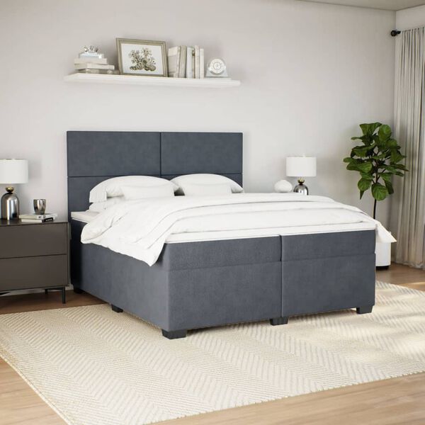 vidaXL Posteľný rám boxspring s matracom tmavosivý 200x200 cm zamat