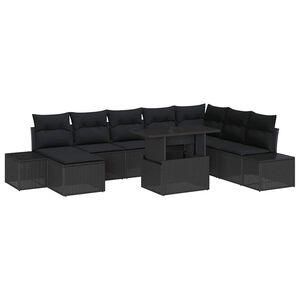 vidaXL S&uacute;prava z&aacute;hradn&yacute;ch pohoviek s vank&uacute;&scaron;om 9 pcs Čierna polyratan