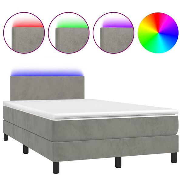 vidaXL Boxspring posteľ s matracom a LED, svetlosiv&aacute; 120x190 cm, l&aacute;tka