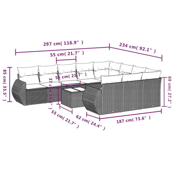 vidaXL 11-dielna záhradná sedacia súprava vankúše polyratan čierna