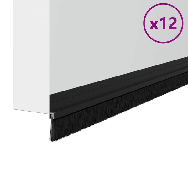 vidaXL Samolepiace tesnenia dver&iacute; s kefou 12 pcs Čierna 100 cm