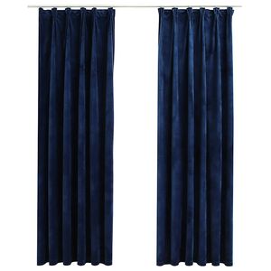 vidaXL Zatemňovacie z&aacute;vesy 2 ks s h&aacute;čikmi, zamat, tmavomodr&eacute; 140x225cm